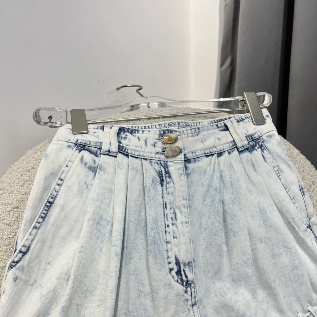 Top Quality Women Fashion Jeans 2022 Summer New Designer High Waist Holes Tie-dye Wide-leg Denim Shorts