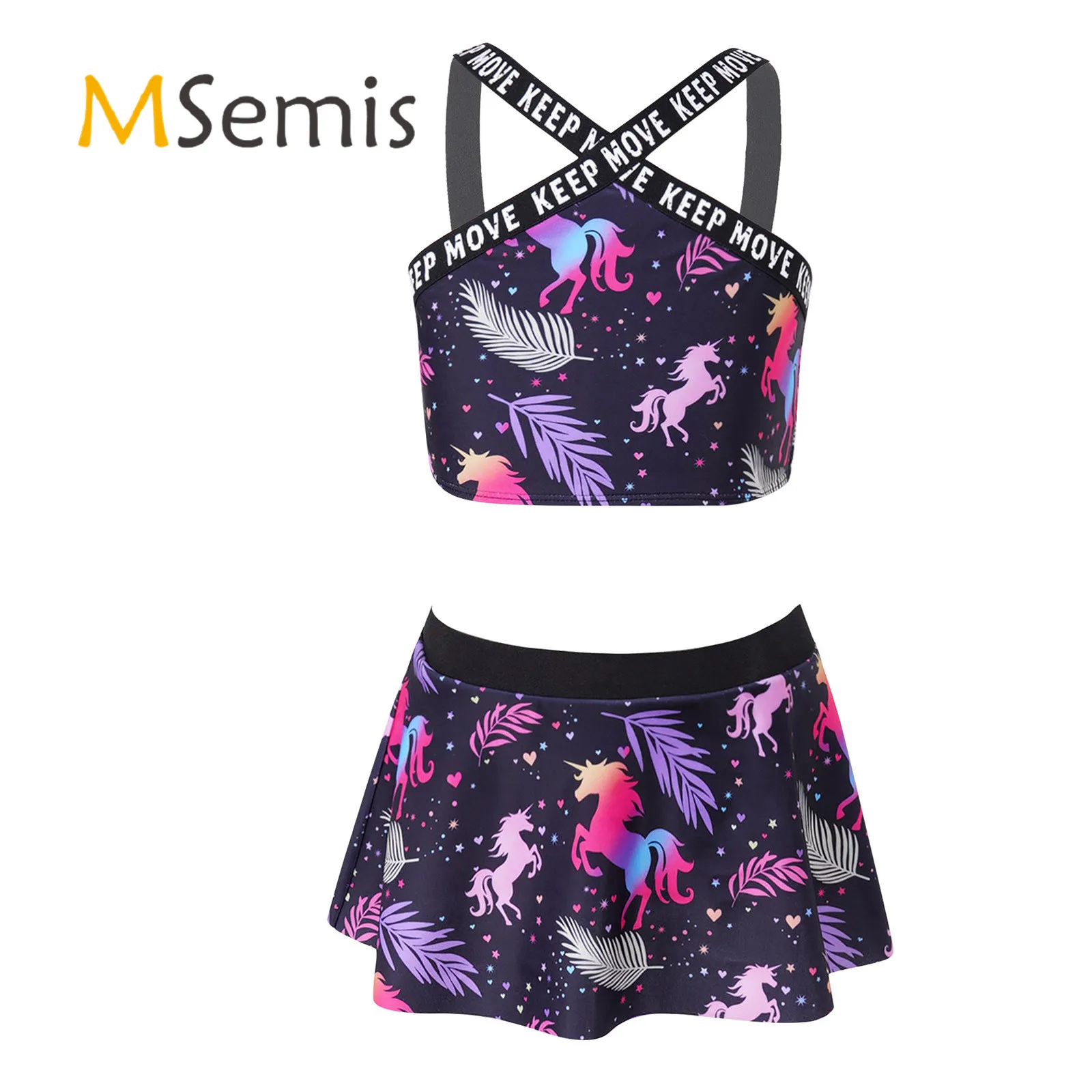 

Kids Girls Flower Print Tankini Swimsuit Swimwear Cross Straps Top Flounce Skirt Skirted Shorts Swimming Beachwear Bathing Suit