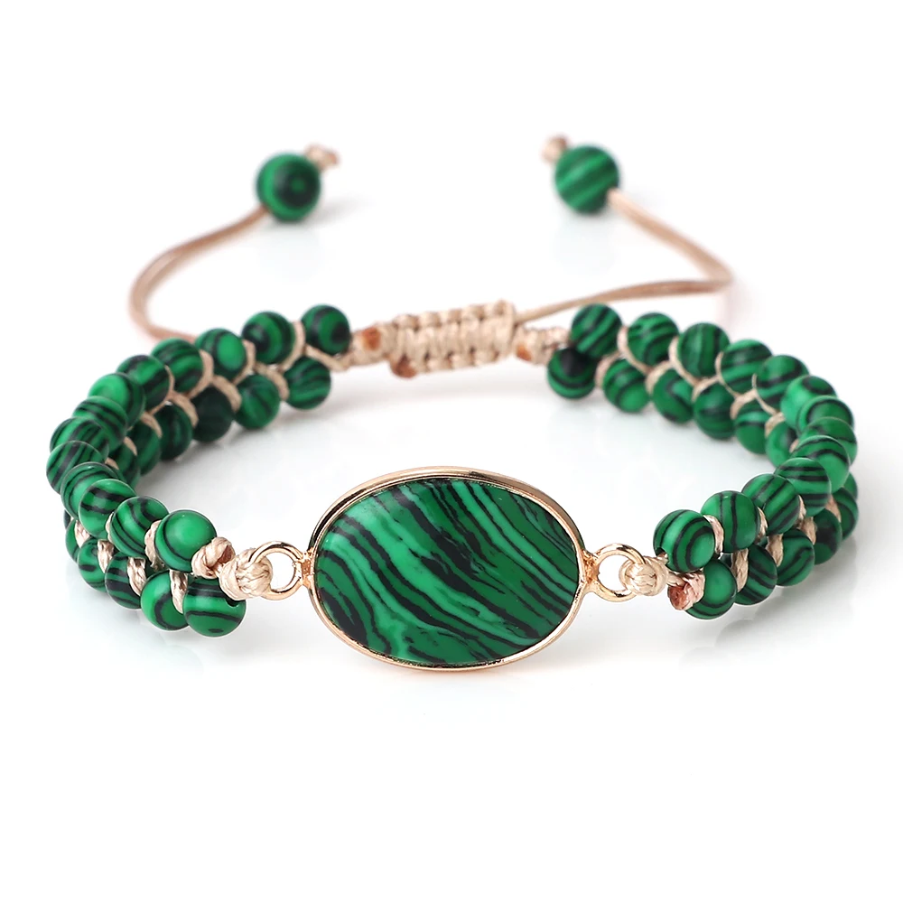 

Charm Green Malachite Stone Pendant Bracelets For Men Women Energy Yoga Bracelets Adjustable Size Bangles Jewelry Christmas Gift