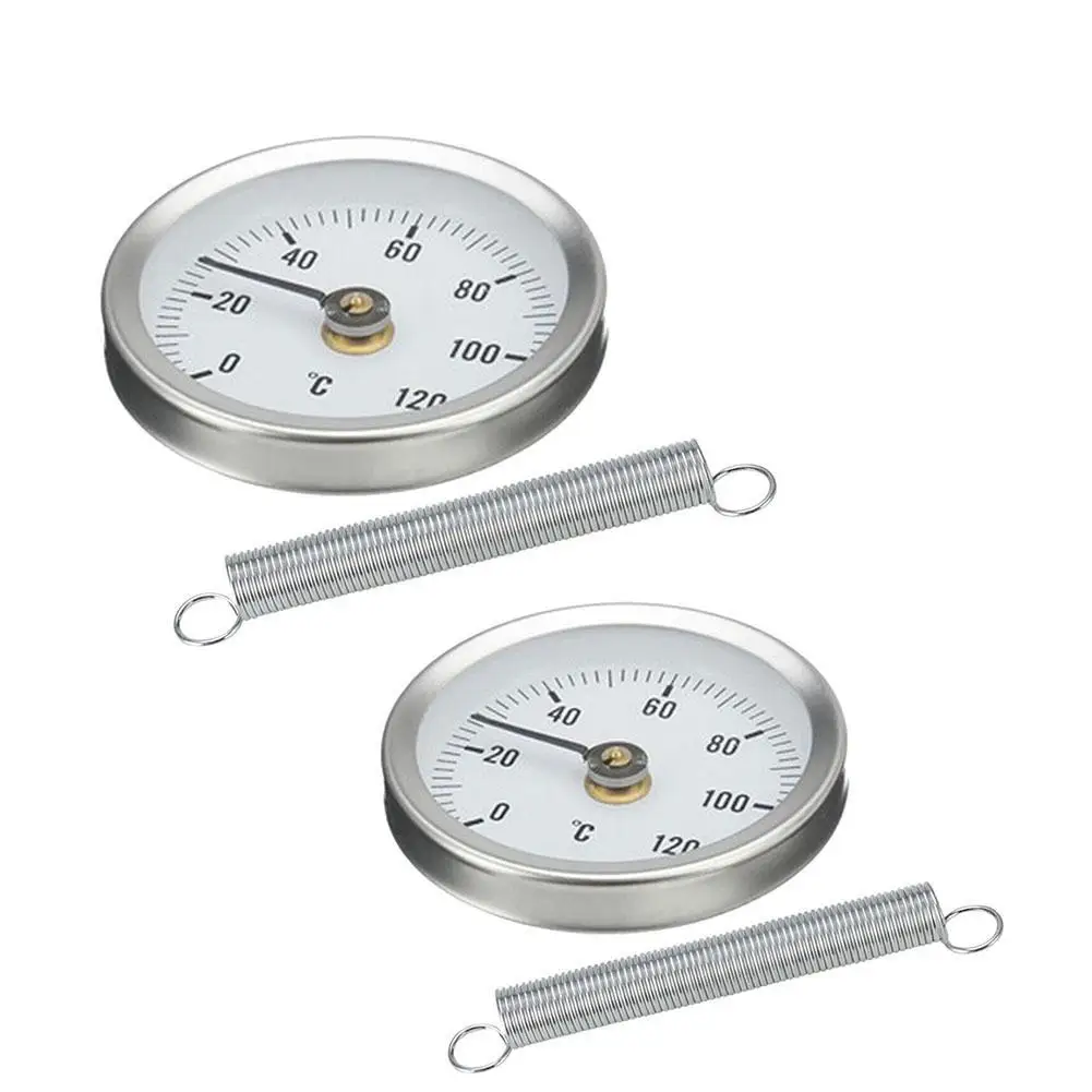 

2Pcs 63MM Pipe Thermometer 0-120℃ Water Pipe Thermomter Clip Temperature Temp Guage W/ Spring For 20-50mm Pipe Diameter