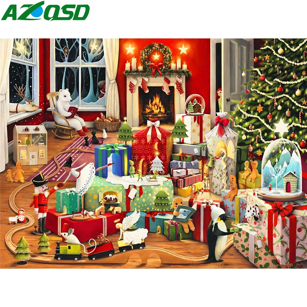 

AZQSD 5D DIY бриллиантовый рисунок Рождество пейзаж мозаика Стразы Вышивка дома Декор крестиком наборы
