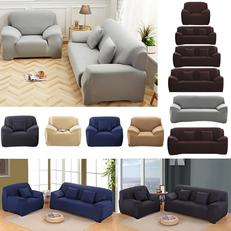 

1/2/3/4 Seater Solid Color Sofa Cover Stretch L Shape sarung kusyen Universal Slipcover Seat Cover