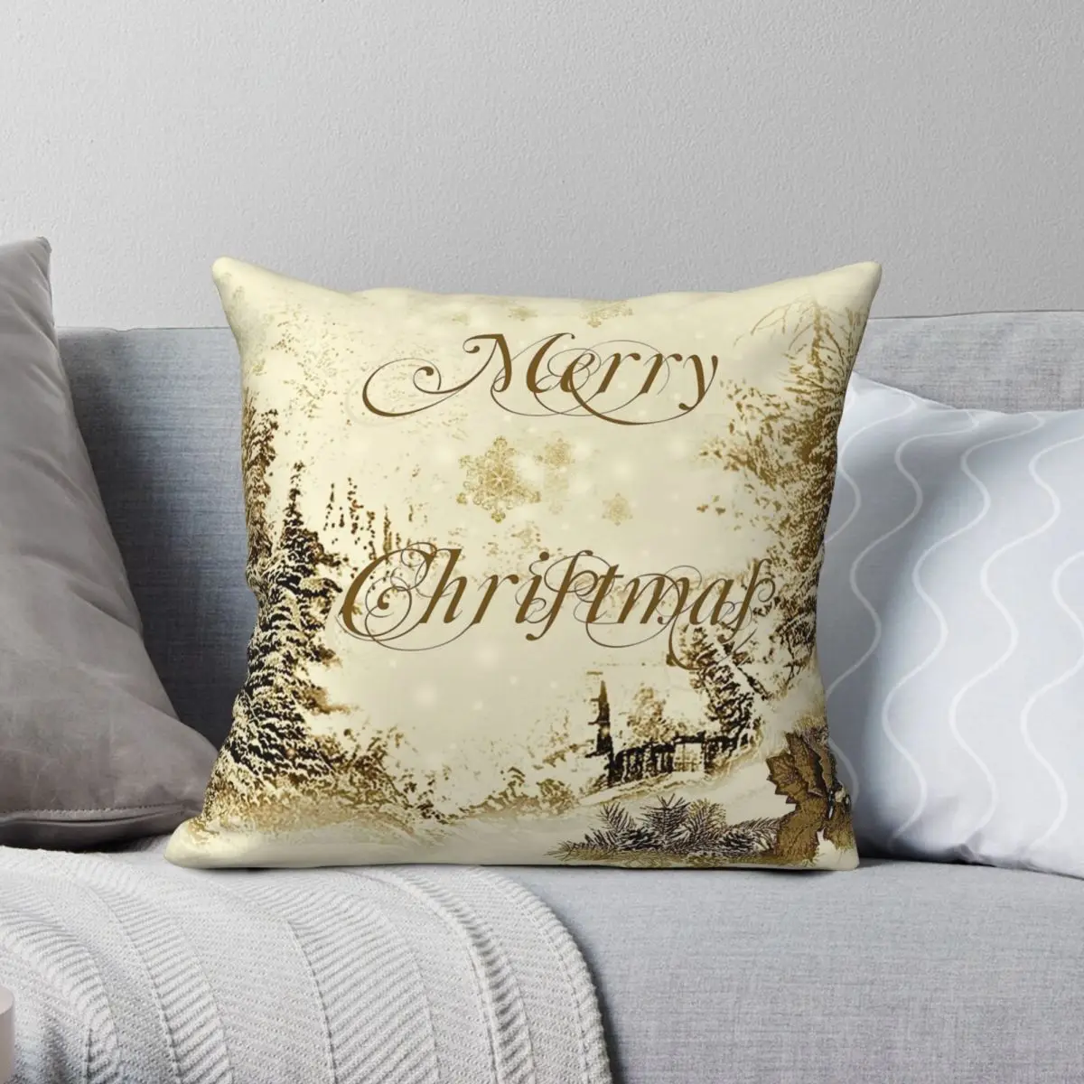

Рождественская Золотая квадратная подушка, искусственная Полиэстеровая льняная бархатная креативная декоративная Декоративная Подушка на молнии, чехол для подушки