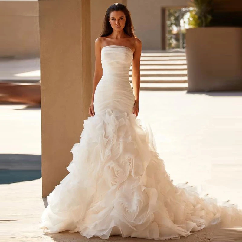 

Sexy Wedding Dresses For Women's Elegant Straps Mermaid Ruffles Pleats Sleeveless Bride Gowns 2023Vestido De Noiva Custom Made
