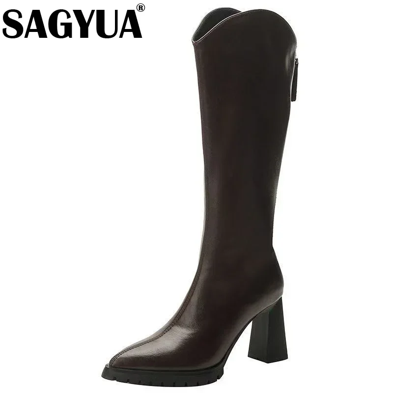 Женские сапоги до колена на высоком каблуке с острым носком цвет в ассортименте