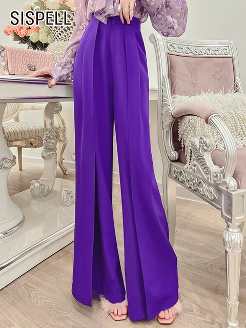 SISPELL Purple Trousers For Women High Waist Solid Minimalist Plus Size Wide Leg Pants Female 2022 Fashion Clothing Spring New