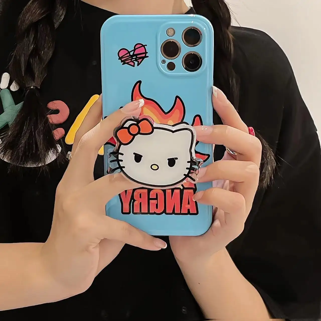 

Hello Kitty Flame Cartoon Cat for Apple 11 Iphone12 Phone Case 13promax Angry KT Cute XR Soft