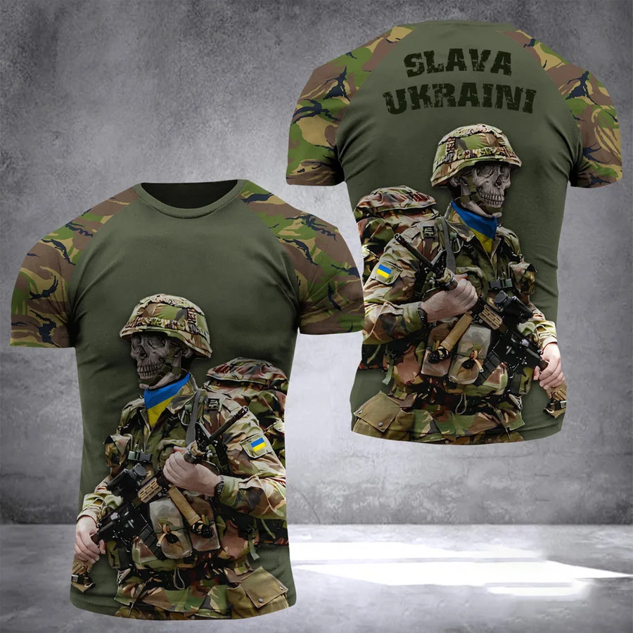 UKRAINE Men's T-Shirt Summer Short Sleeve Ukraine National Emblem Flag 3D Print Fashion Round Neck Pullover Shirt Men's Clothing