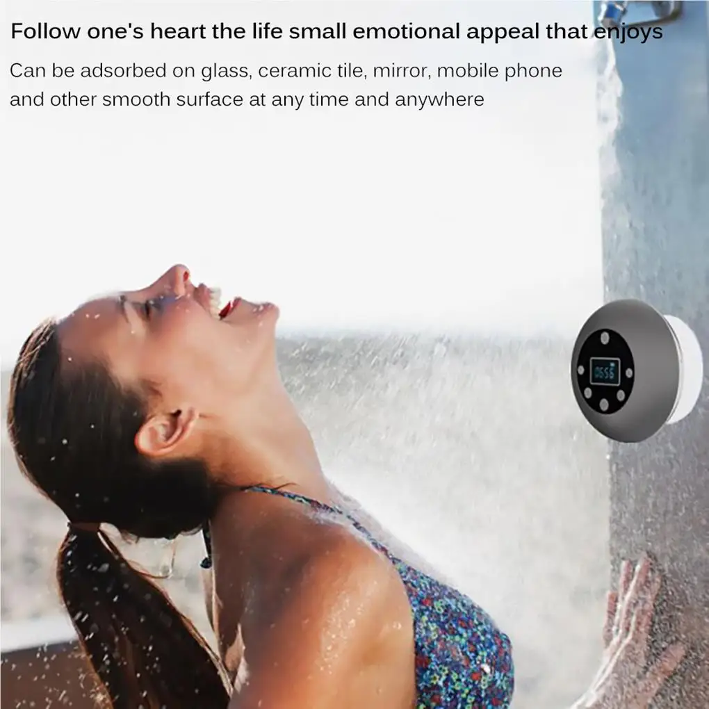 

Waterproof Speaker with Microphone Suction Cup Music Player Noise-reduction Wireless Loudspeaker for Home Bathroom