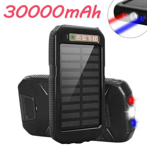30000mah solar waterproof power bank 2usb outdoor emergency power led torch portable phone charger for xiaomi iphone etc free global shipping