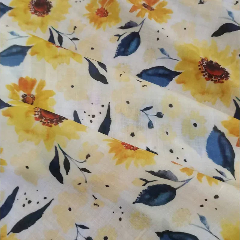 Женское длинное платье из натуральной рами с принтом подсолнуха 2024 50 см