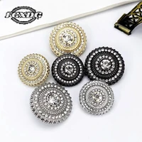 10pcs luxury black rhinestone buttons for shirt sewing material sewing accessories golden round metal shank buttons for clothing