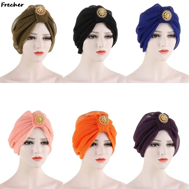 

2022 Breathable Mesh Turban Caps For Women Pre-Tied Knotted Bonnet Hat Muslim Female Summer Ready to Wear Hijabs Turbante Mujer