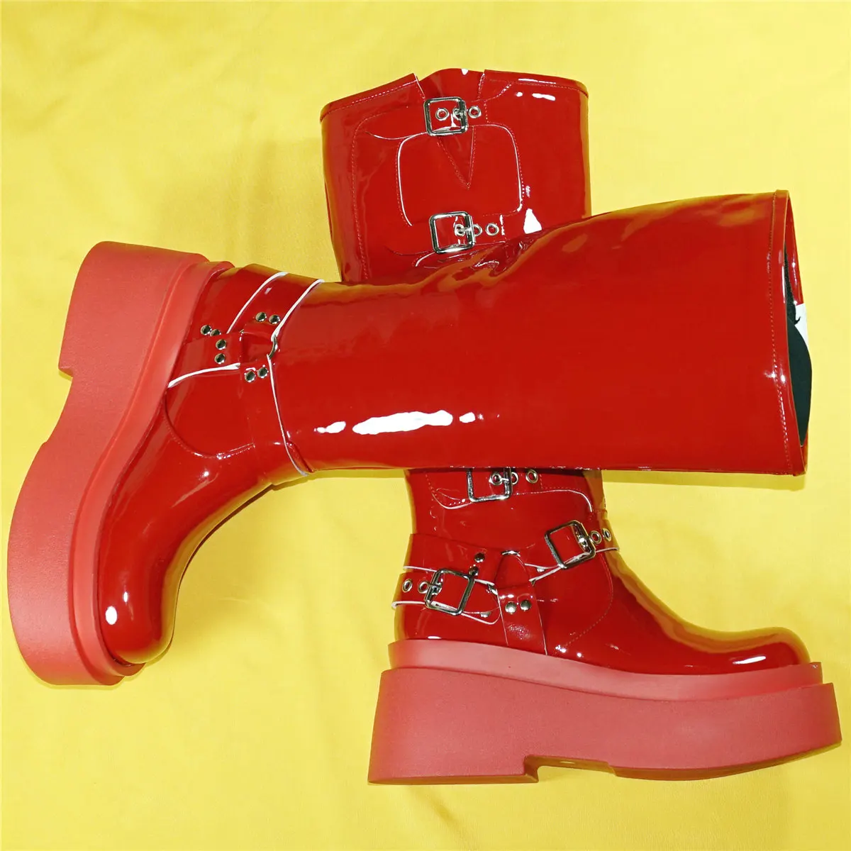 Red Wedges Fashion Sneakers Women Patent Leather Super High Heels Thigh High Boots Female Round Toe Platform Pumps Casual Shoes