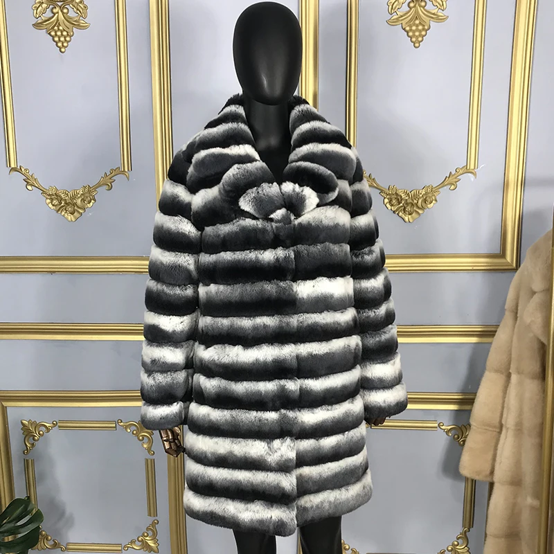 

Пальто женское со съемным воротником, длиной 90 см, зима куртка с мехом кролика рекс