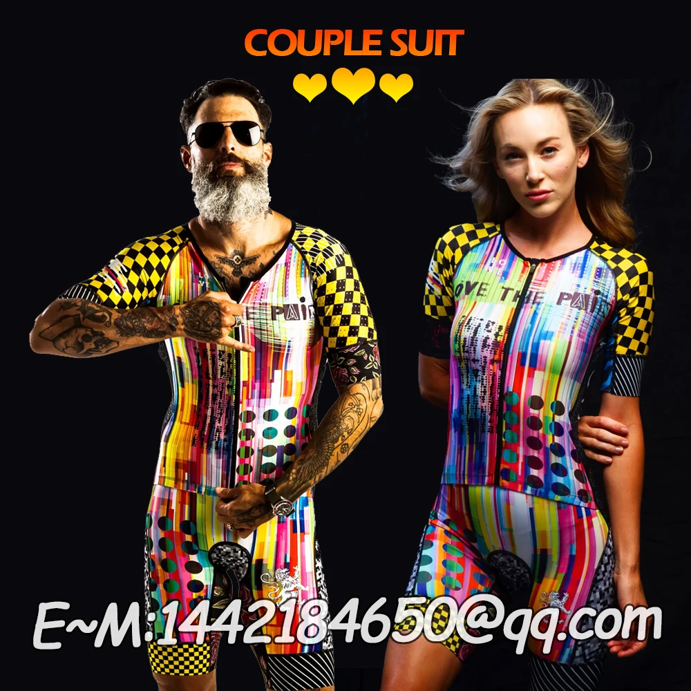 Love The Pain Men's Cycling Skinsuit Triathlon Speedsuit Trisuit Short Sleeve Maillot Ciclismo New style Jumpsuit couple suit