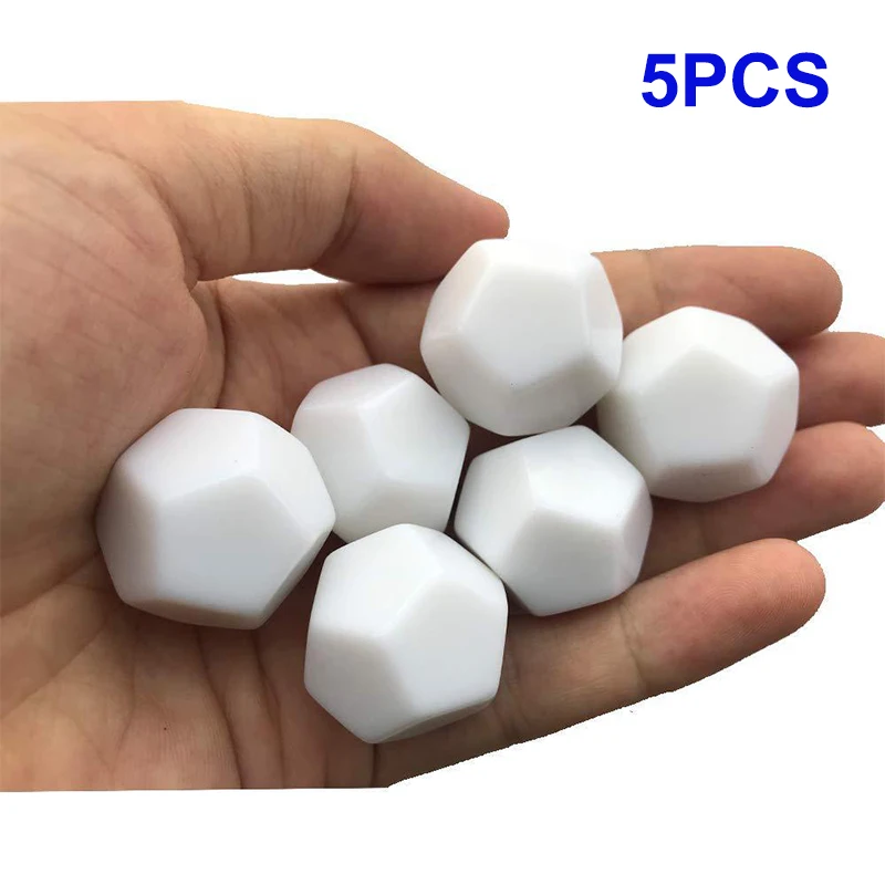 

5pcs D12 Blank White Dice 21.5mm Glossy 12 Sided White Blank Dice For Kid DIY Write Painting Graffiti Board Games Accessories