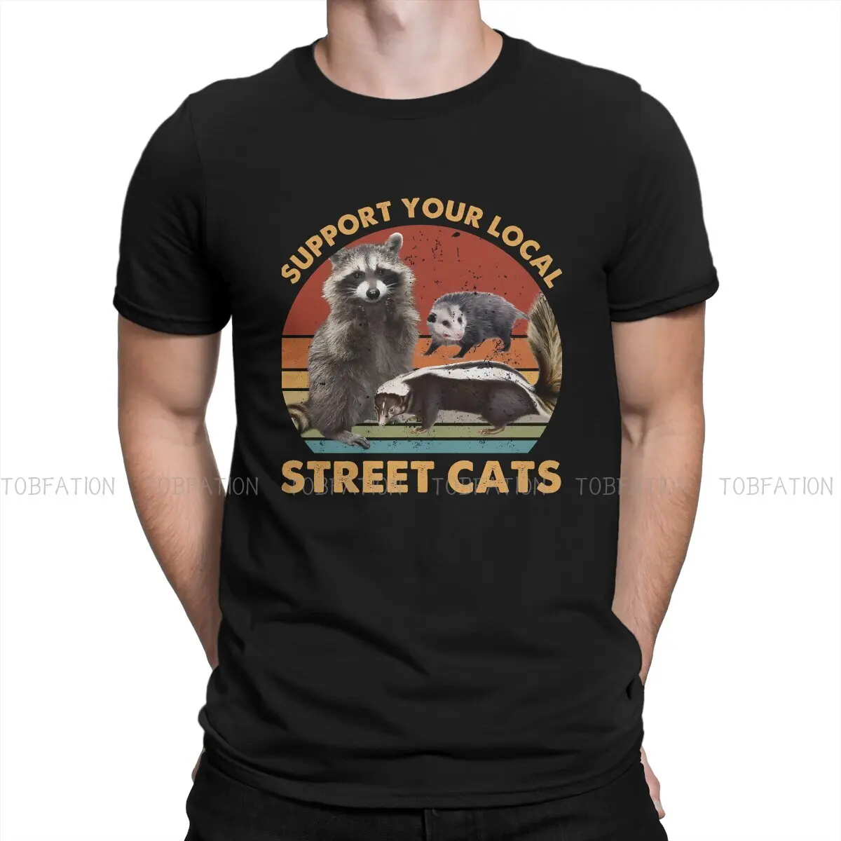 

Raccoon Animal Crewneck TShirts Support Local Street Cats Raccoon Skunk Print Homme T Shirt Hipster Clothing Size S-6XL