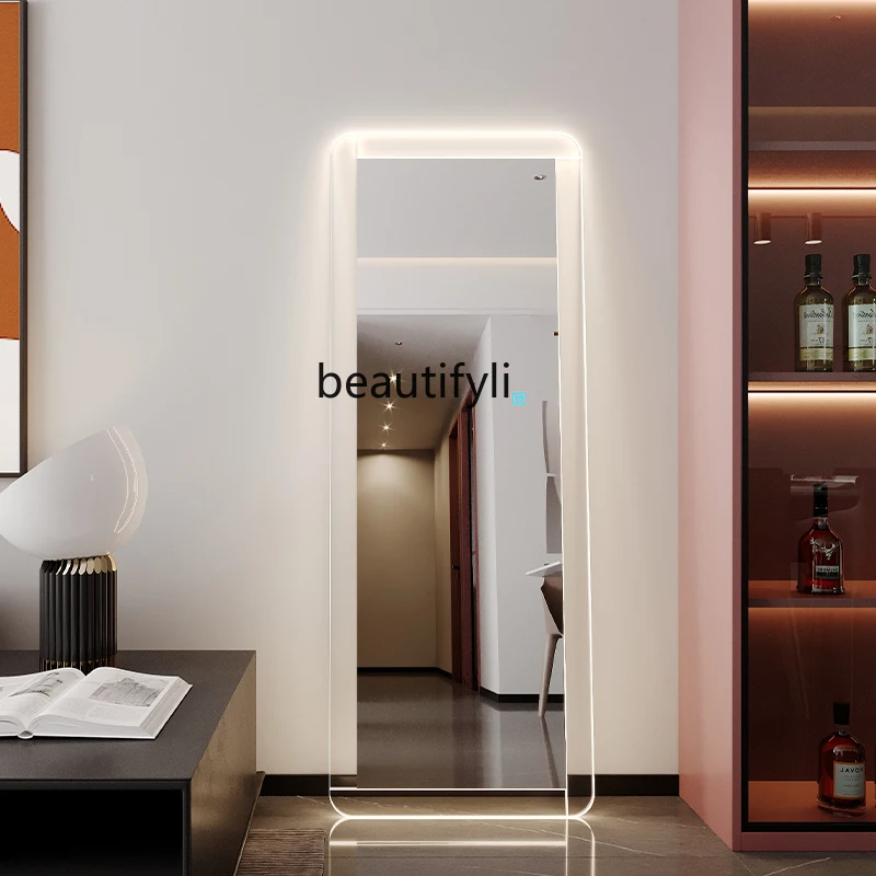 

zq Wide-Brimmed Acrylic Floor Mirror Square Modern Full-Length Mirror Dressing Mirror Girls Mobile Luminous Mirror