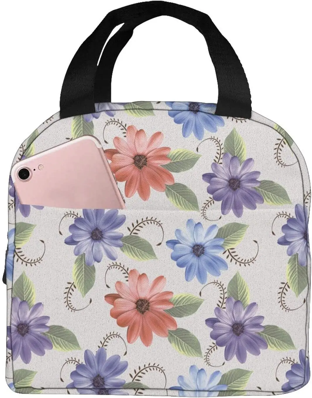 

Сумка для ланча с цветочным рисунком, Термоизолированный маленький многоразовый Ланч-бокс с милым цветочным рисунком и водонепроницаемым ...