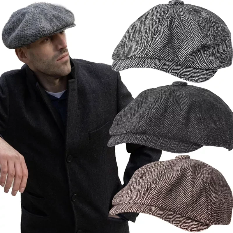 

Повседневный шерстяной берет в полоску, классические ретро-шляпы газетчика, весенне-осенняя женская спортивная солнцезащитная Кепка для о...