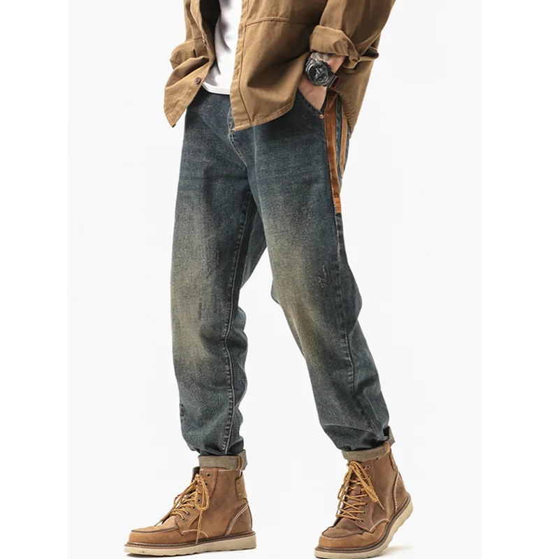 Men Clothing 2022 New Pattern Recreational Vintage Blue Jeans Straight Cylinder Loose Large Trousers Female Autumn and Winter