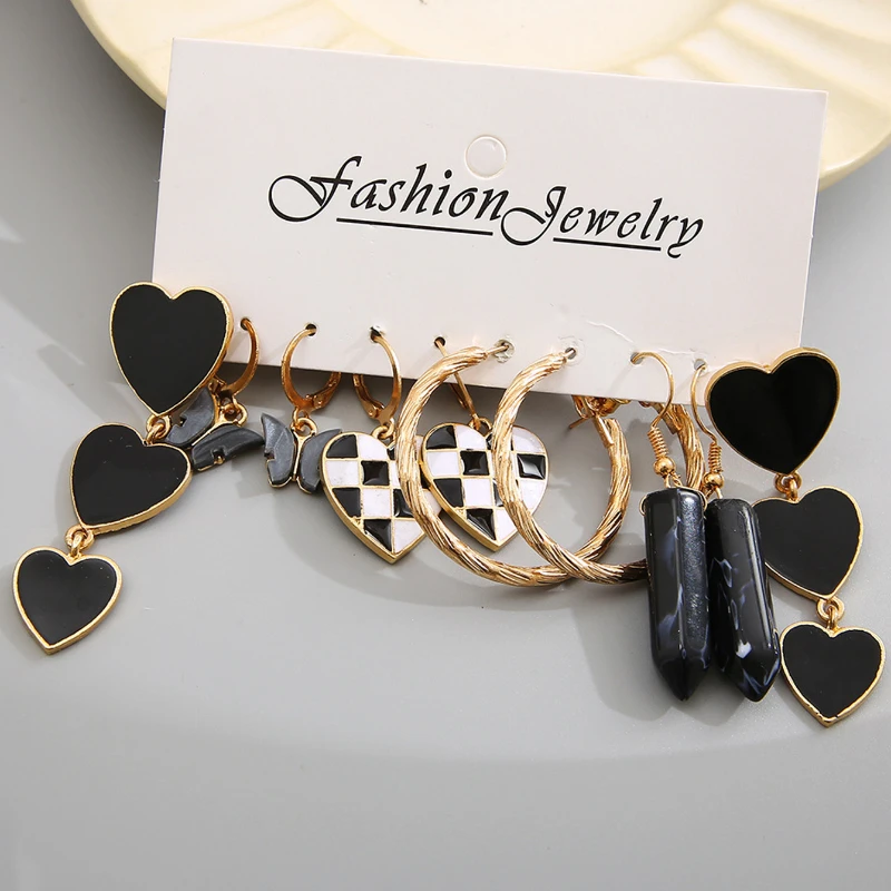 Набор геометрических шахматных серег для мужчин 5 пар