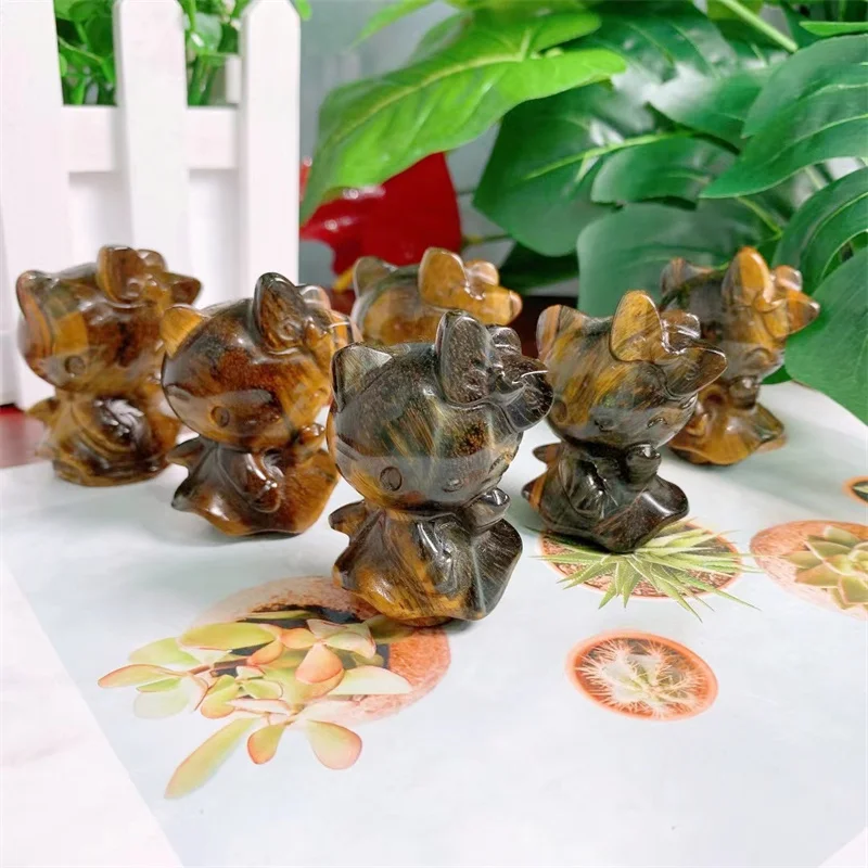 

Природный кристалл тигровый глаз камень КТ статуя кота резьба мультфильм животное Исцеление Кристалл праздничные ремесла подарок