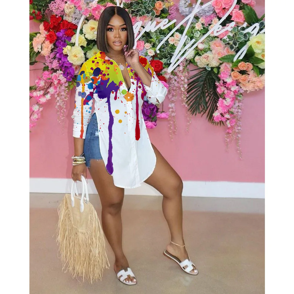 

Women's Blouse Positioned Print Sexy V-Neck Long Sleeve Top Evening Party Sexy Slim Ladies Top Shirt For Summer Spring 2022