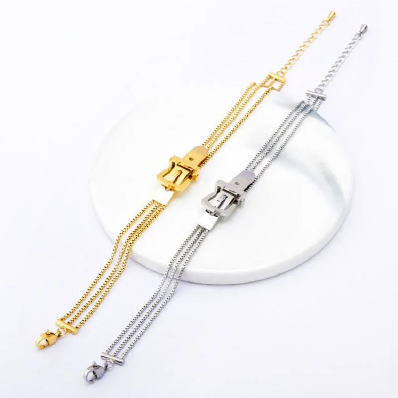 

New Creative Belt Buckle Pendant Chain Bracelet Men Women Charms Kpop High Quality Stainless Steel Real Gold Plating Jewelry DIY