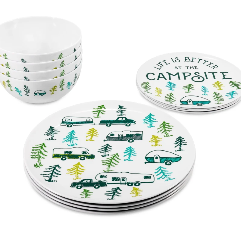 

Camping Dinnerware Set, Melamine, Sketch Pattern
