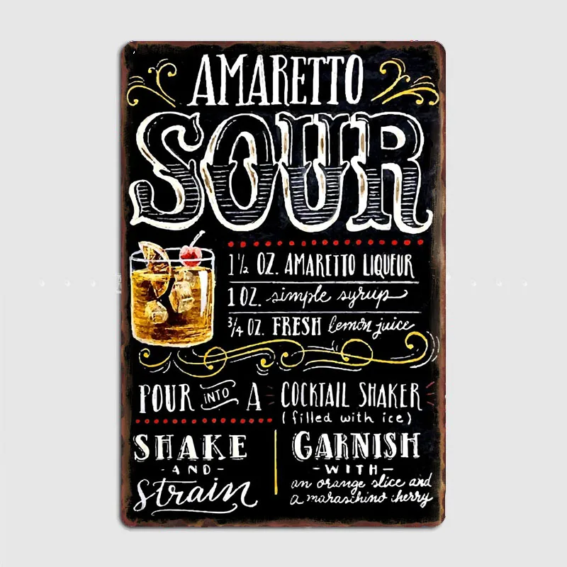 Amaretto кислая коктейль бар металлический знак постер картина настроить гараж