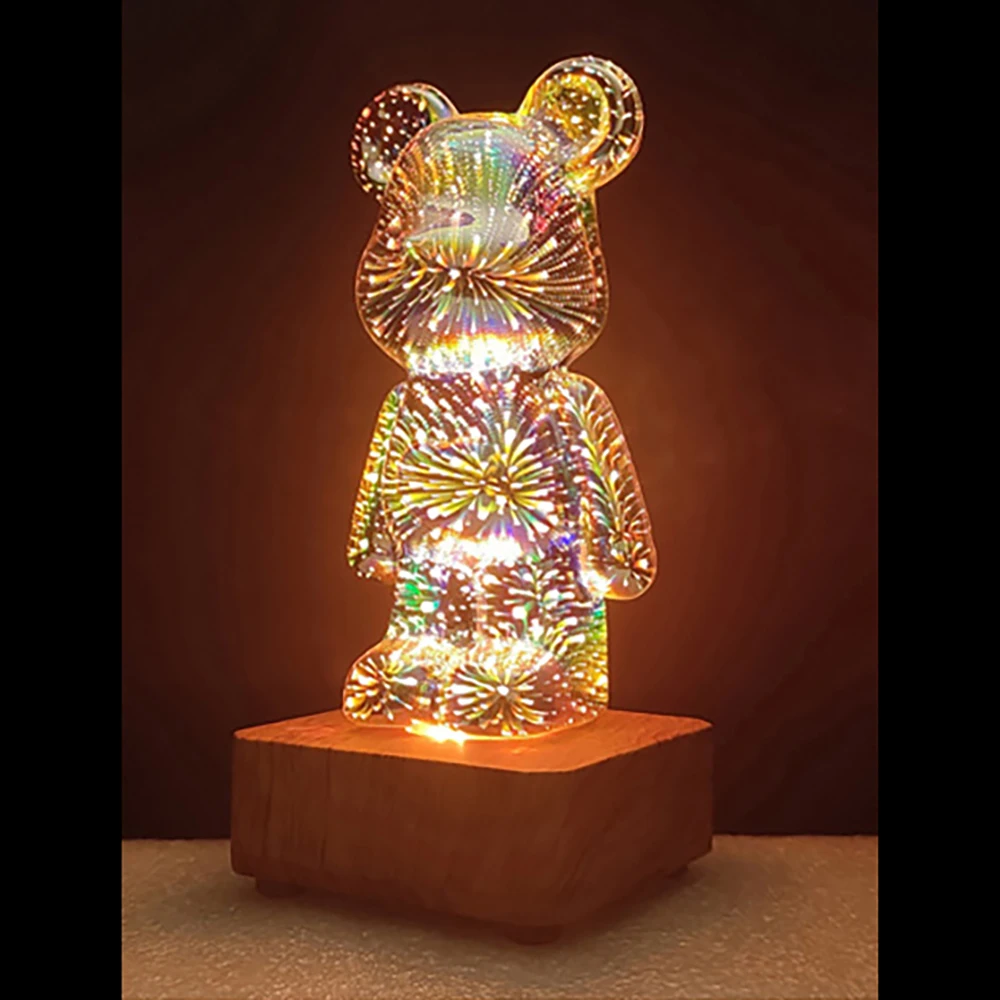 

Маленький медведь, ночник, зарядка через USB, 3D стеклянный фейерверк, маленький медведь, сетка, красная ночь, искусственная атмосфера