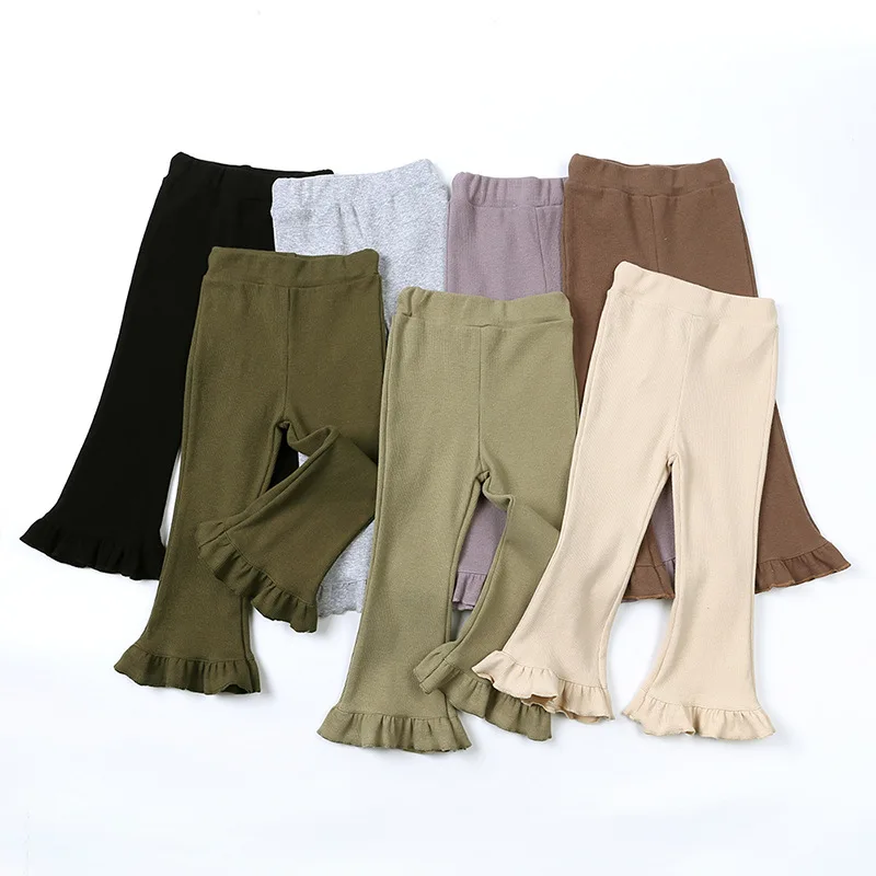 

2023 Retro Kids Flare Pants Girl Summer Cotton Striped Leggings Elastic Boot Cut Ruffle Bell-bottoms for 1-8T Children Trousers