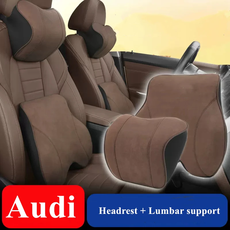 

For Audi Suede Fur Headrest Lumbar Waist Support Pillow A4 A6 A3 Q7 Q2 Q3 Q5 Car Memory Cotton Pillow