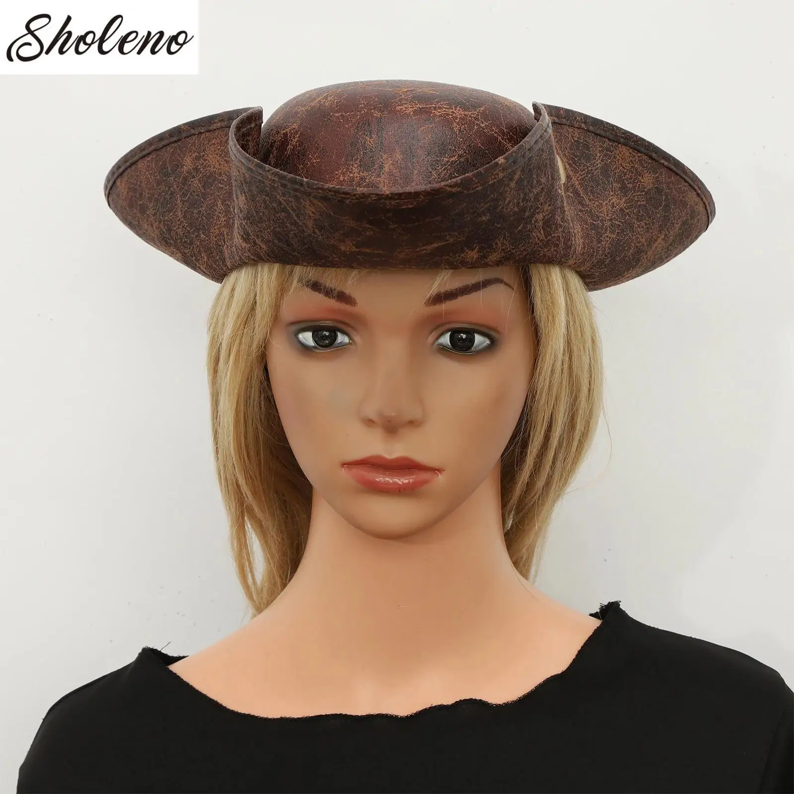 Пиратская шляпа из искусственной кожи капитана коричневая для взрослых мужчин и