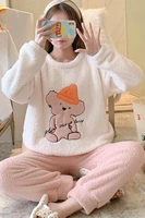 all match simple and loose korean embroidered pajamas plus velvet thick pajamas wild sweet and cute casual pajamas