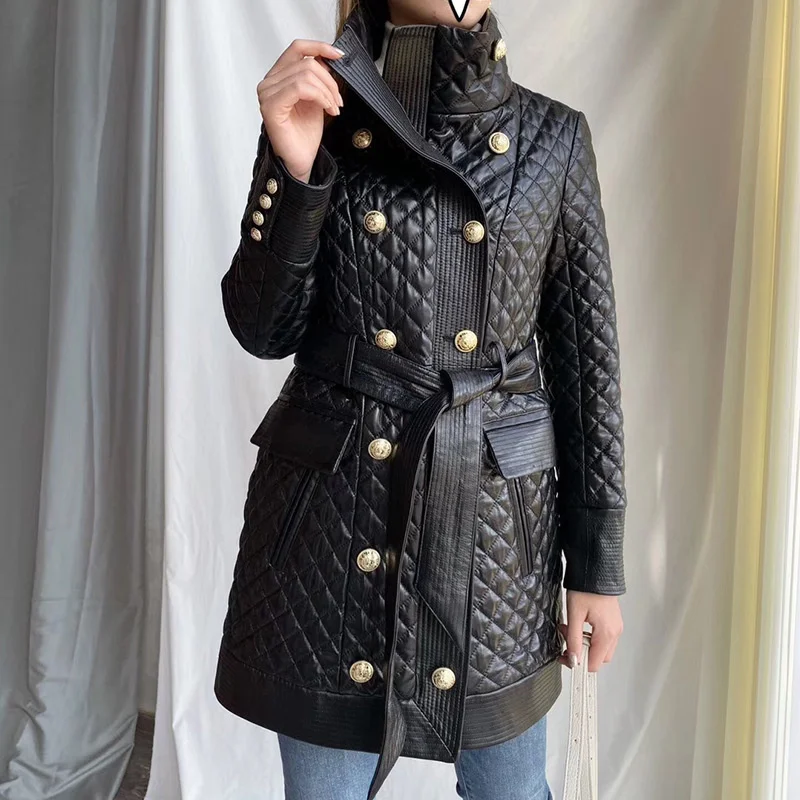 

2023Leather jacket,Real Leather Jacket Women Sheepskin Jacket Coat New Autumn Winter Casual Mid-Length Double-breasted Trench Co