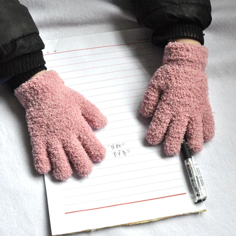 

Детские зимние перчатки из кораллового флиса, утепленные детские Плюшевые Пушистые варежки с полными пальцами, мягкие перчатки для письма, сохраняют тепло для детей 3-6 лет