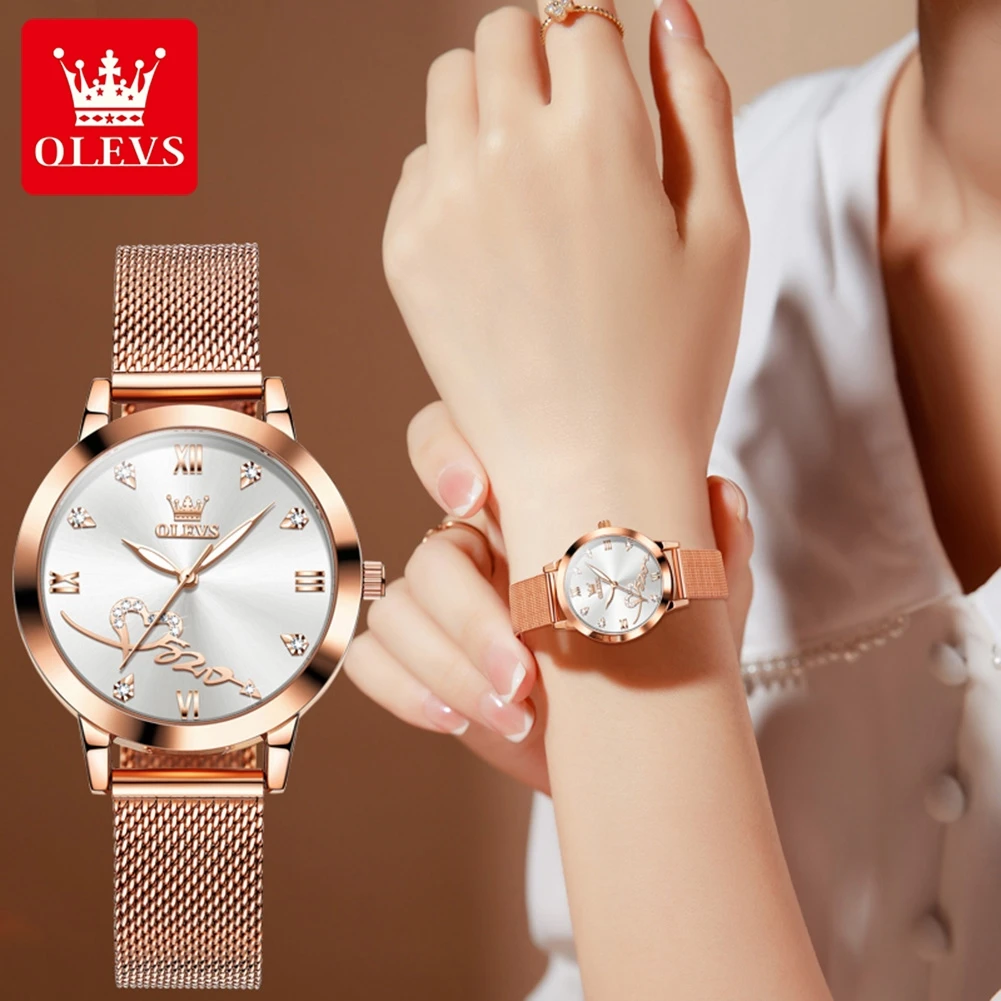OLEVS 2023 New Ultra-thin Quartz Women Watch Simple Waterproof Rose Gold Stainless Steel Mesh Ladies Watch Relogio Feminino