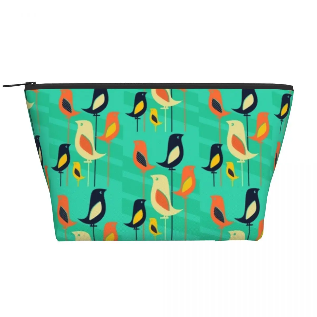 

Cute Retro Birds Zip Storage Organizers Mid Century Pack Restroom Makeup Bag For Girls Cosmetic Bags