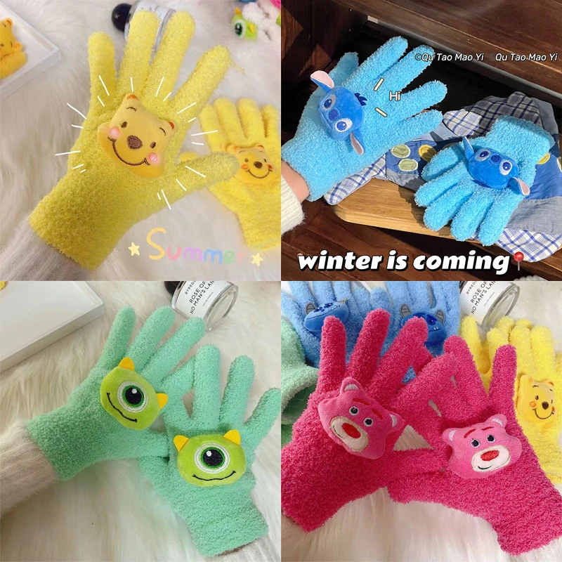

Теплые перчатки Disney Лило и Ститч аниме кавайные зимние утепленные детские вязаные рукавицы для улицы велоспорта Рождественский подарок