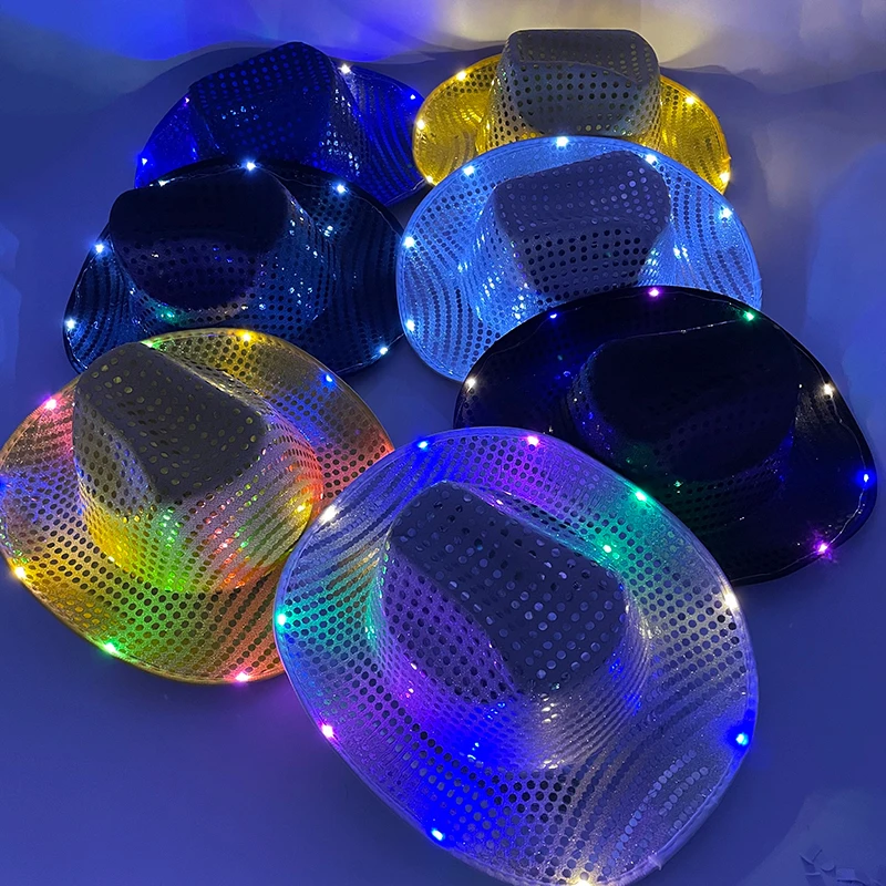 Женская Ковбойская шляпа с пайетками светящаяся в стиле диско красочная