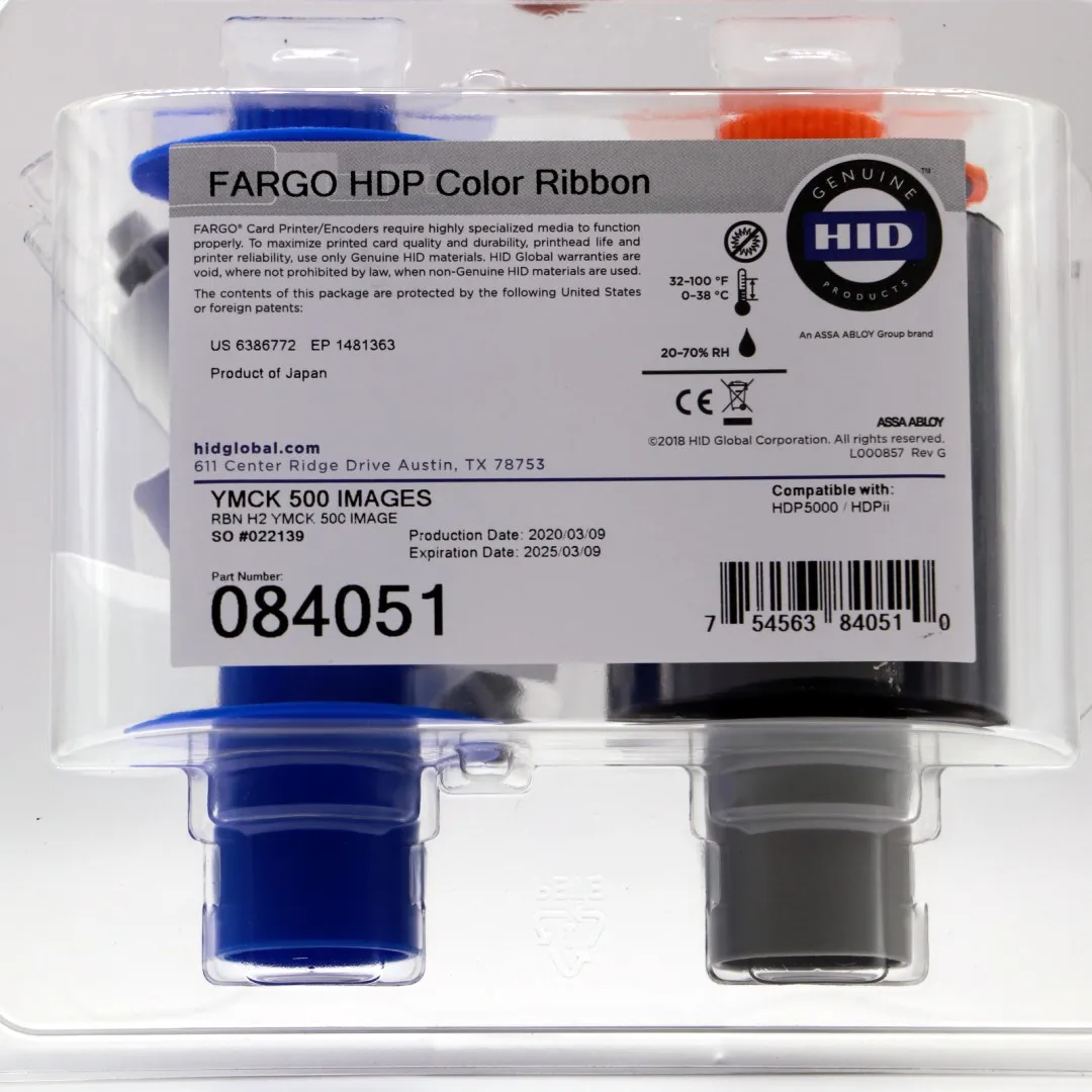 

Original Fargo 084051 YMCK HDP5000 Card Printer Resin Full Color Ribbon with 500 Prints 1 Roll