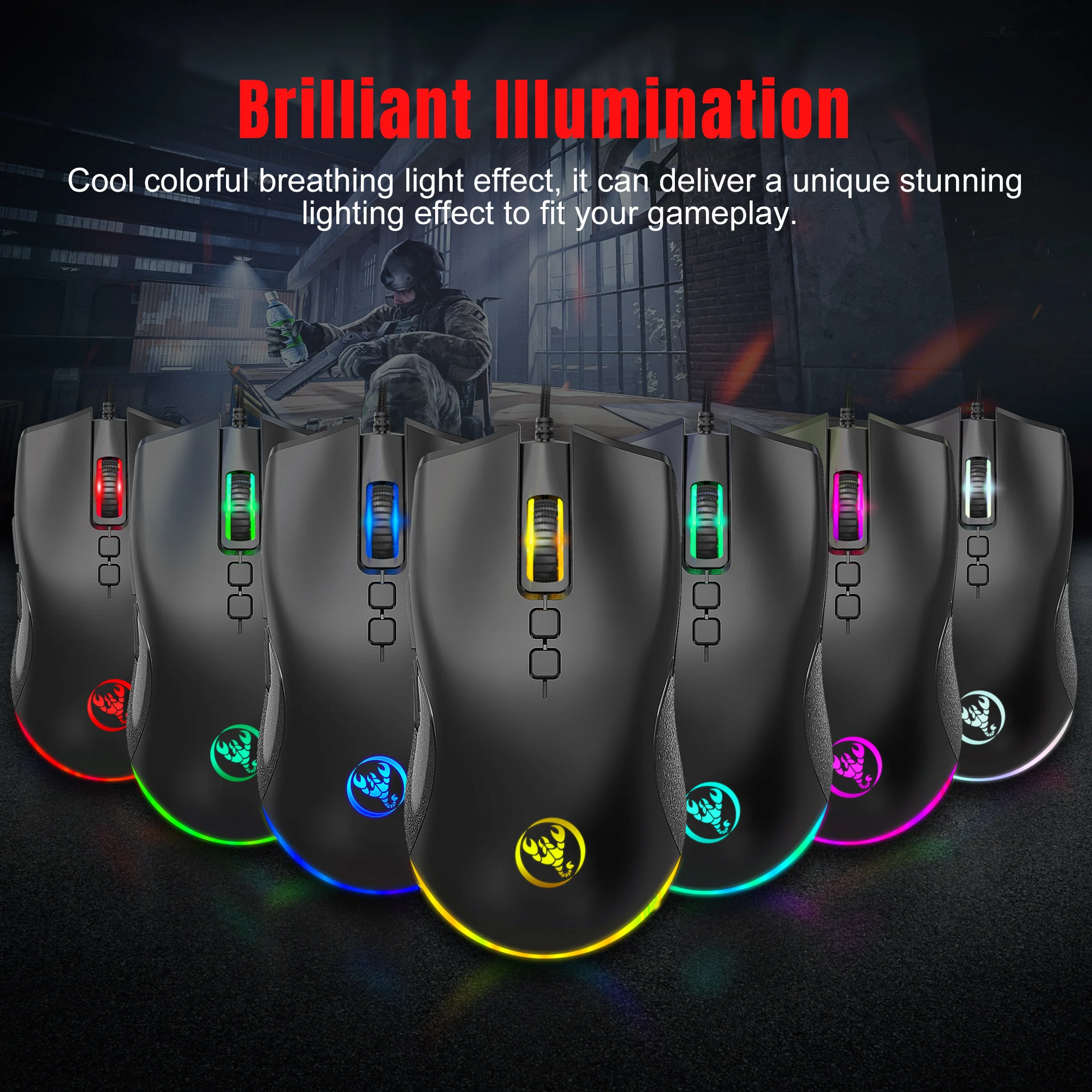 ergonomic wired gaming mouse led 6400 dpi usb computer mouse gamer rgb mice with backlight macro customization for pc laptop free global shipping