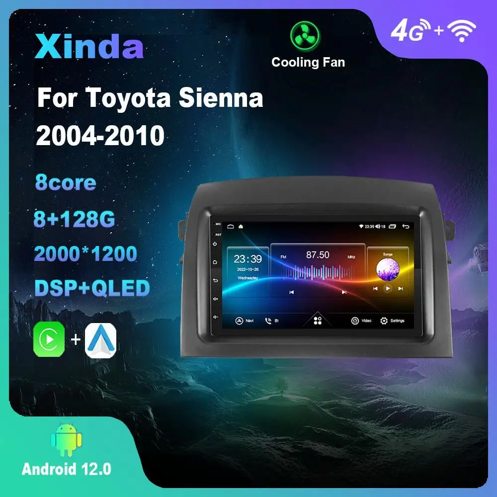

7-дюймовый Android 12,0 для Toyota Sienna 2004-2010 мультимедийный плеер автомобильное радио GPS Carplay 4G WiFi DSP