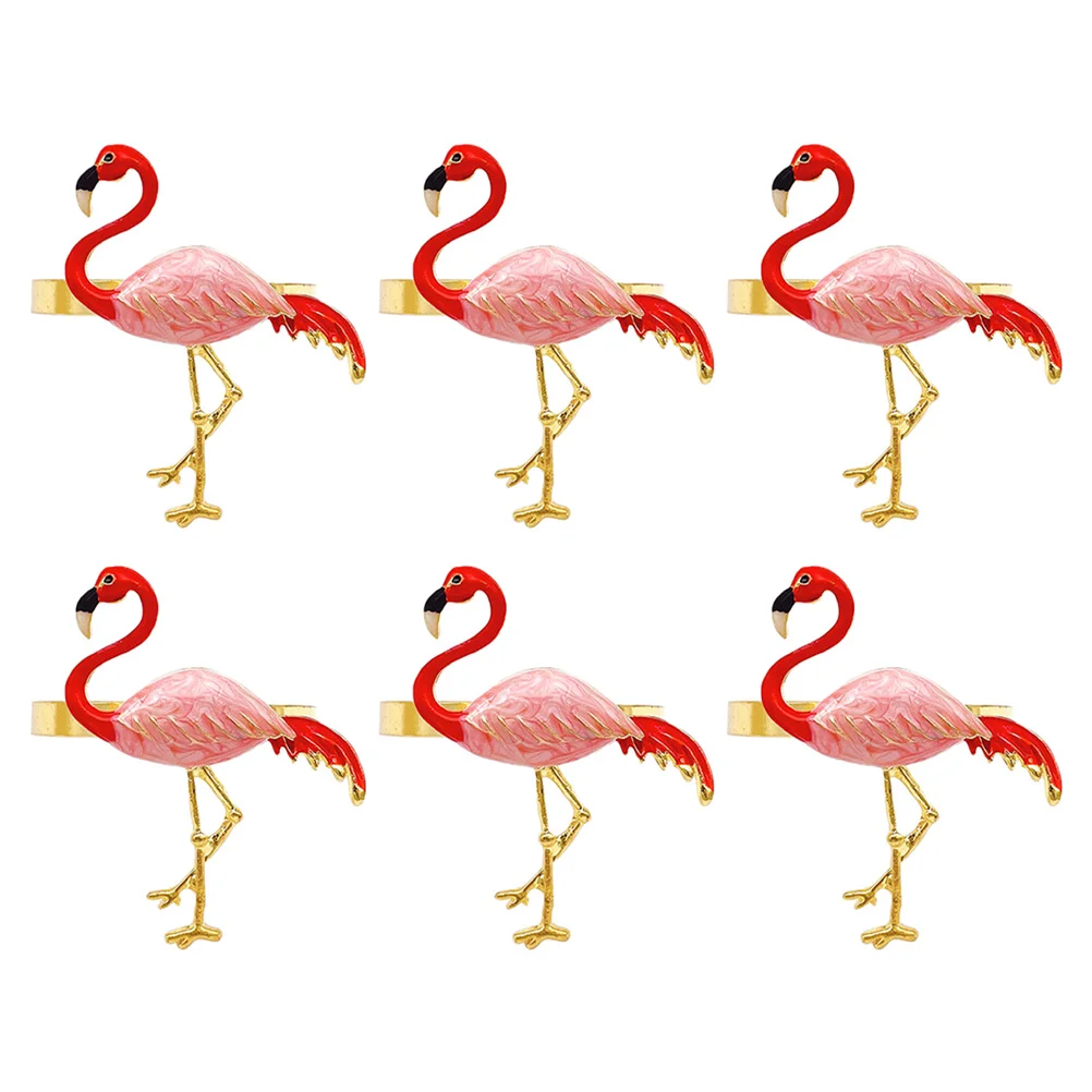 

6 Pcs Flamingo Napkin Buckle Disposable Aprons Holders Rings Clasps Party Supplies Home Alloy Decors Table Ornaments Banquet