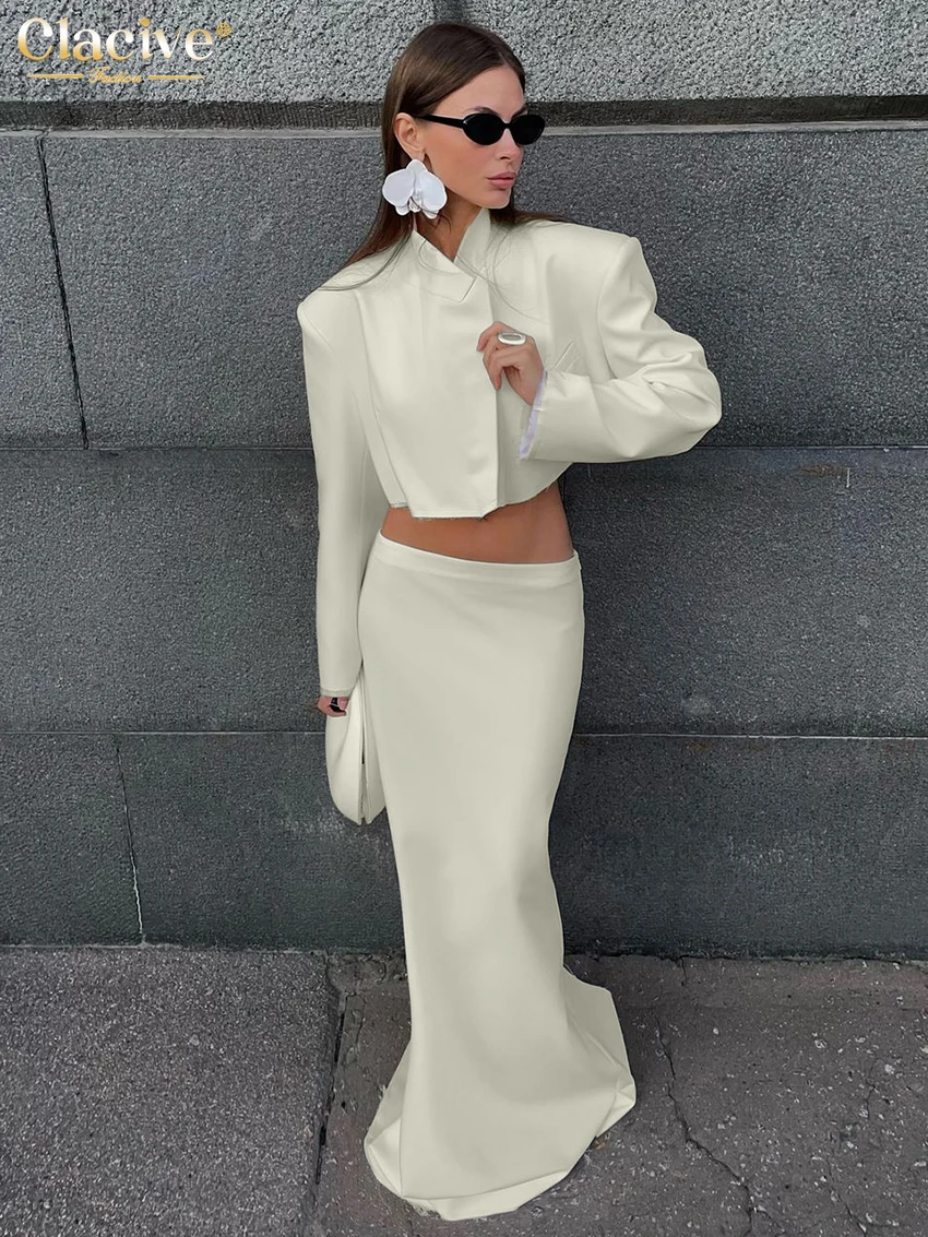 Clacive модный свободный бежевый женский комплект из двух предметов 2025 элегантный