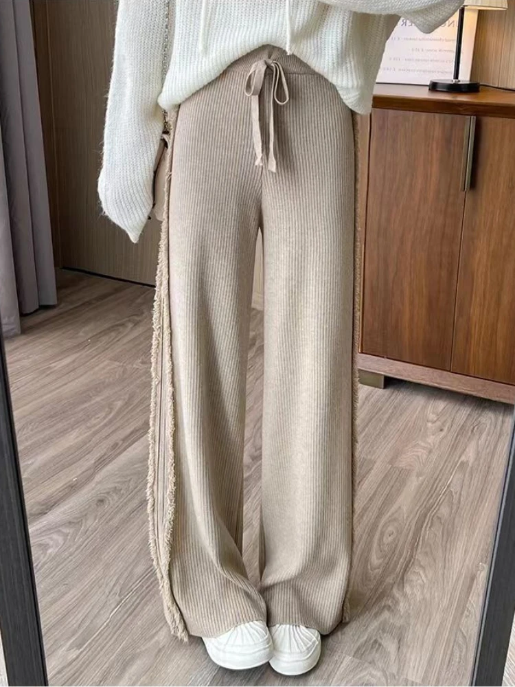 

Cotton Pant Jeans Women White Knitted Wide Leg Pants Women Casual High Waisted Autumn Winter Warm Fashion Elegant Women's Pants