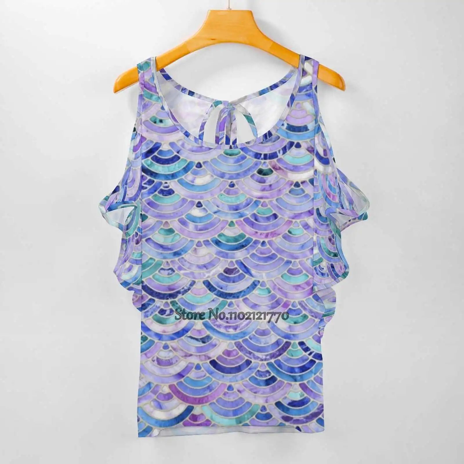 

Marble Mosaic In Amethyst And Lapis Lazuli Women T-Shirt Back Lacing Casual Short Sleeve Tops Summer Tees Stone Enamel Tile